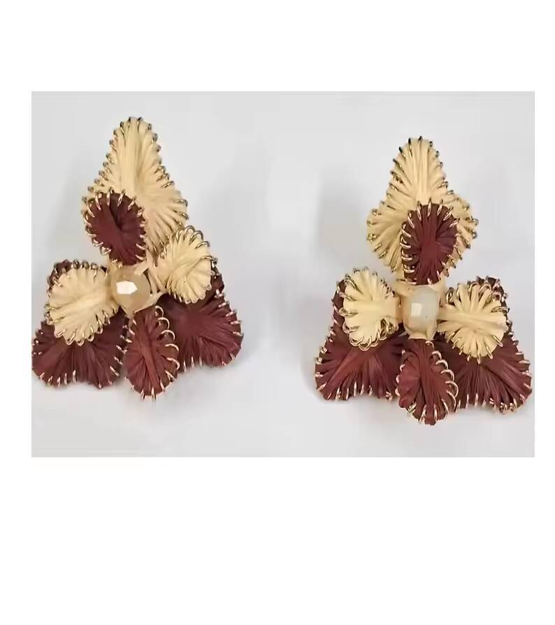 Fashion Exaggerated Geometric Pleated Long Flower Pearl Earrings for Women