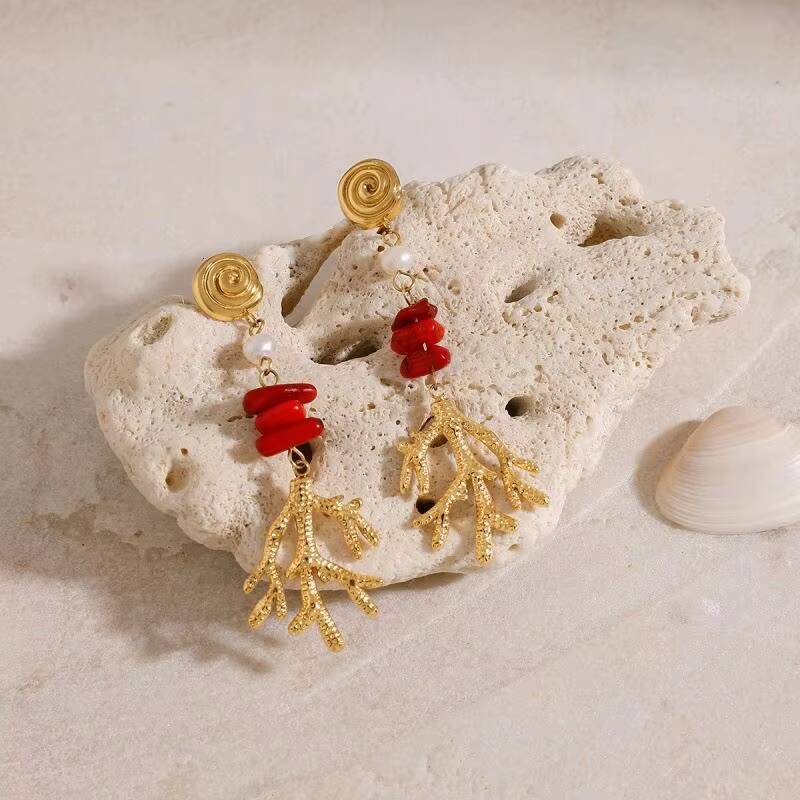 N & S Women's Coral Jewelry High-end Stainless Steel Cross-border Earrings Necklace