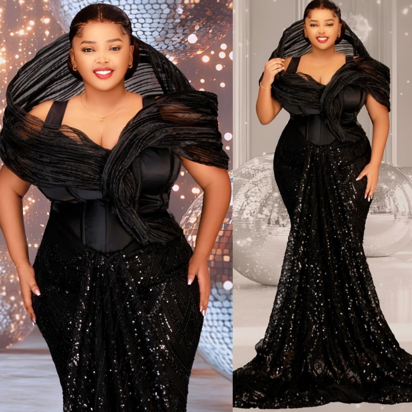Black Mermaid Prom Dresses 2025 Spaghetti Satin Sequined Stylish Evening Formal Party Second Birthday Engagement Gowns Plus Size Dress For Special Occ