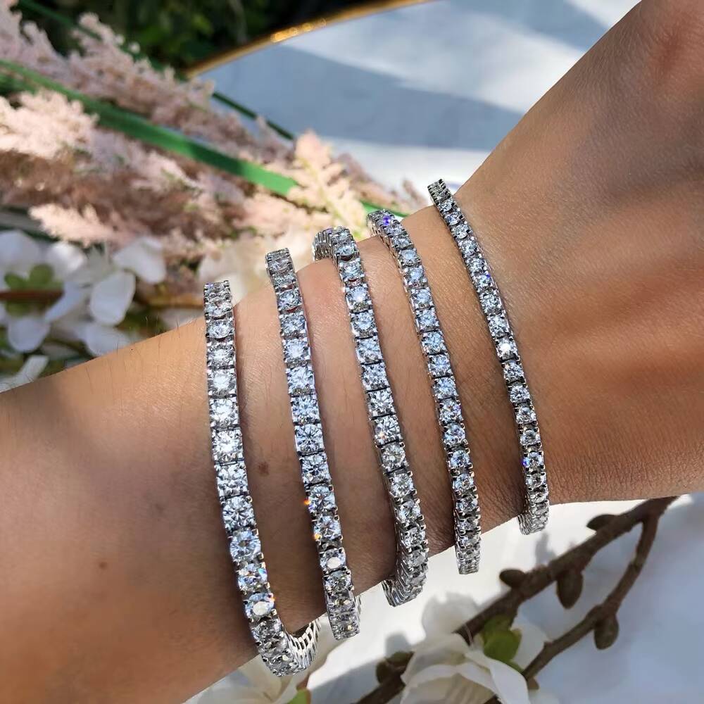 RTS Moissanite Tennis Chain Hip Hop Bracelet 925 Sterling Silver 9K 10K 14K 18K White Yellow Rose Solid Gold Moissanite Bangle