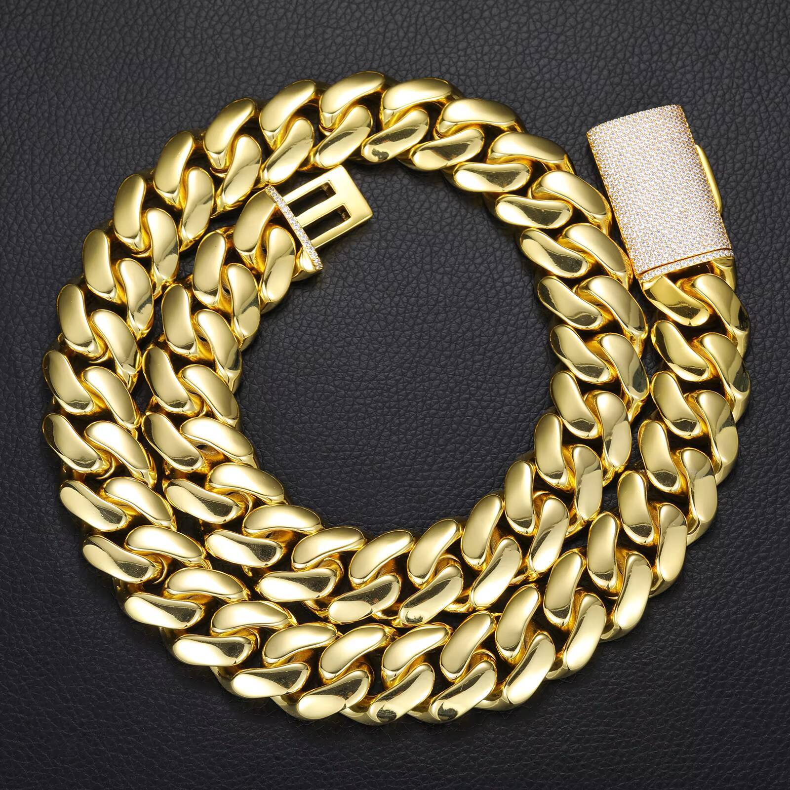 Wholesale Hip Hop Miami Custom Cuban Link Chain Necklace with Chunky Gold Cuban Chain 18K Real Gold Plated