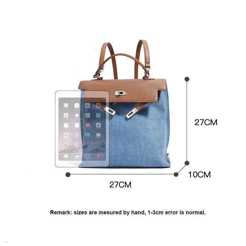2025 New Women Backpack Fashion Denim Shoulder Genuine Leather Crossbody Bag Large Capacity Minimalist Tote Female Messenger