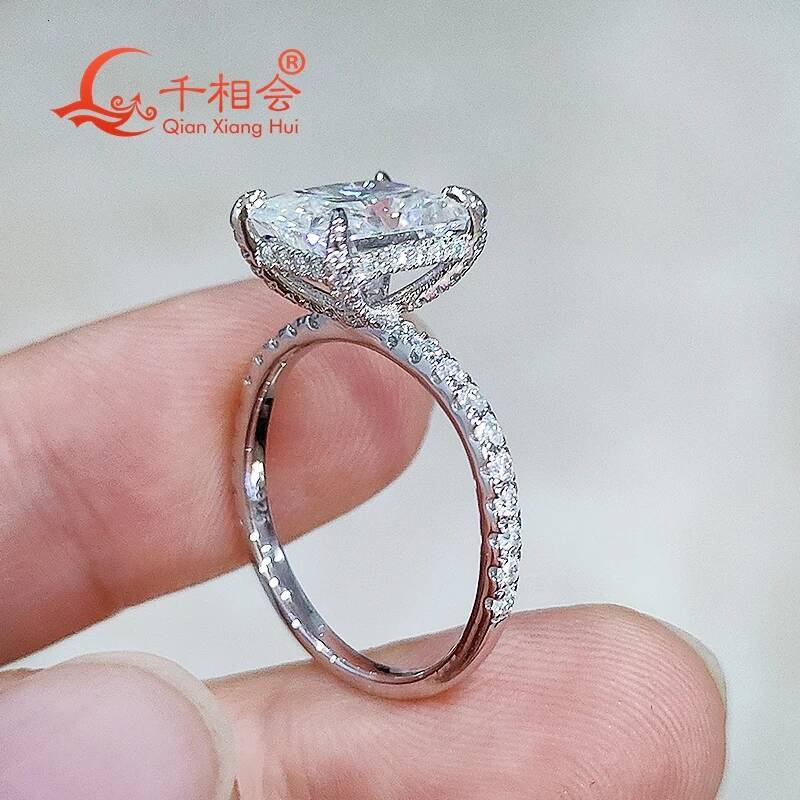 3ct Radiant Cut D Color VVS Moissanite Half Eternity Ring 7x9mm 925 Sterling Silver Prong Set Engagement Band for Women
