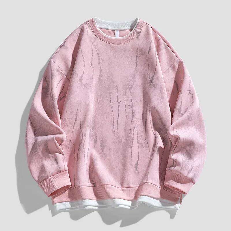 TFETTERS Brand O Neck Man Autumn Winter Irregular Printing Fake Two Pieces Sweatshirts Mens Long Sleeve Fashion