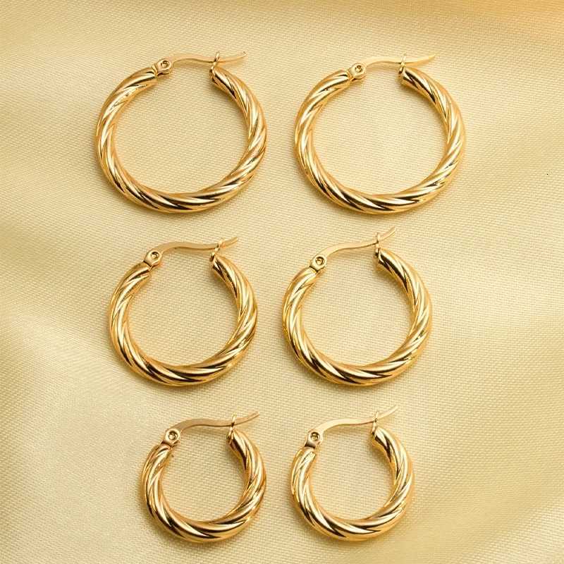 3pair Vintage Twisted Hoop Earrings for Women Gold Plated Stainless Steel Twist Ear Buckle Stackable Circle Hoops Party Jewelry XJ250814