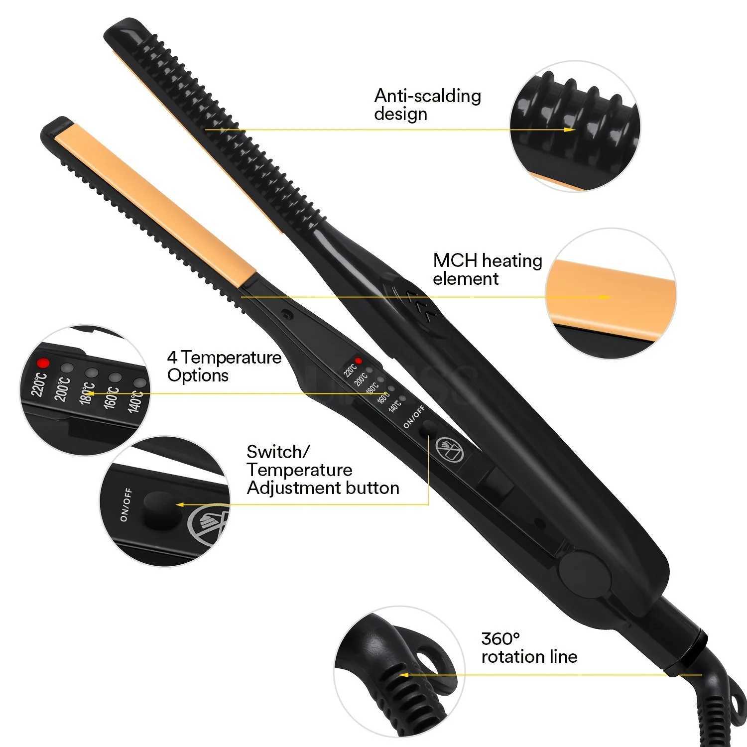Ubeyoo Portable Mini Ceramic Hair Straightener and Curler Ionic 2-in-1 Flat Iron Safe Styling with No Hair Damage W250814