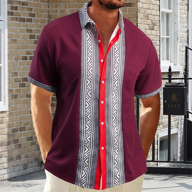 Men s Vintage Style Collared Shirts Retro Floral Print Short Sleeve Button Down Loose Fit Patchwork Tops for Summer 250808