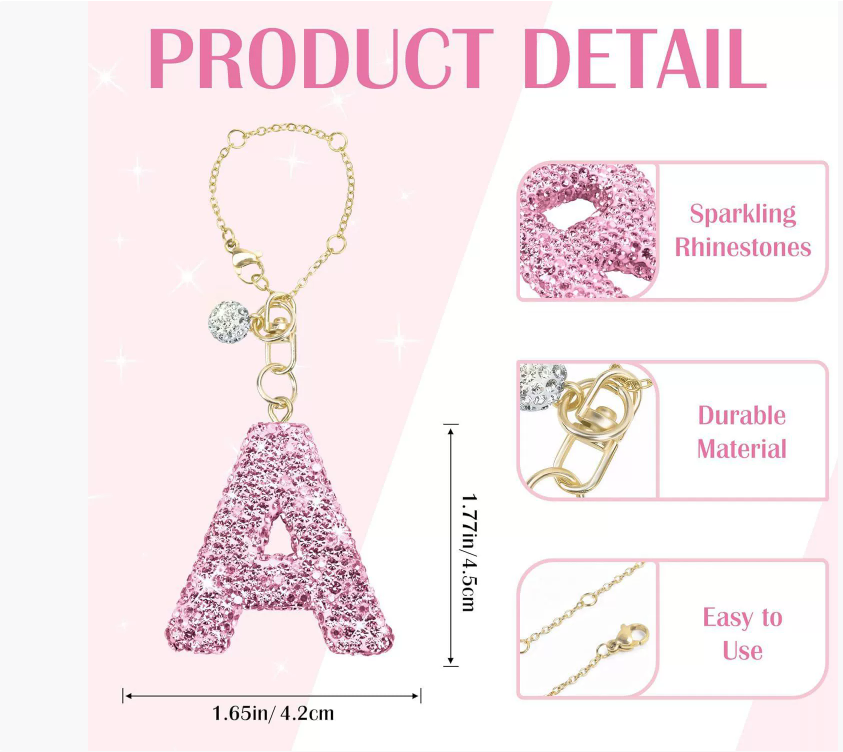 Key Rings Jewelry sparkling rhinestone Keychains Lanyards Glitter 26 Letter shiny Charms For Cup Bottle Chain Tumbler With Handle Bling Initial Name M