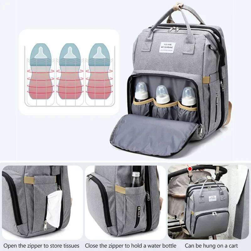 Mommy Diaper Bed Mother Large Capacity Nappy Milk Bottle Backpacks with Changing Mat Convenient Baby Nursing Bags