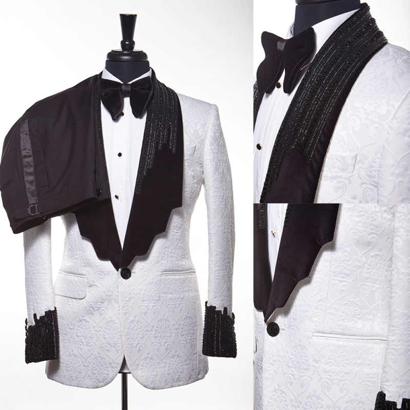 Floral Pattern Mens Tuxedos Designer Lapel Groom Wedding Pants Set Male Fashion Suit Customized Made Clothing 2 Pieces