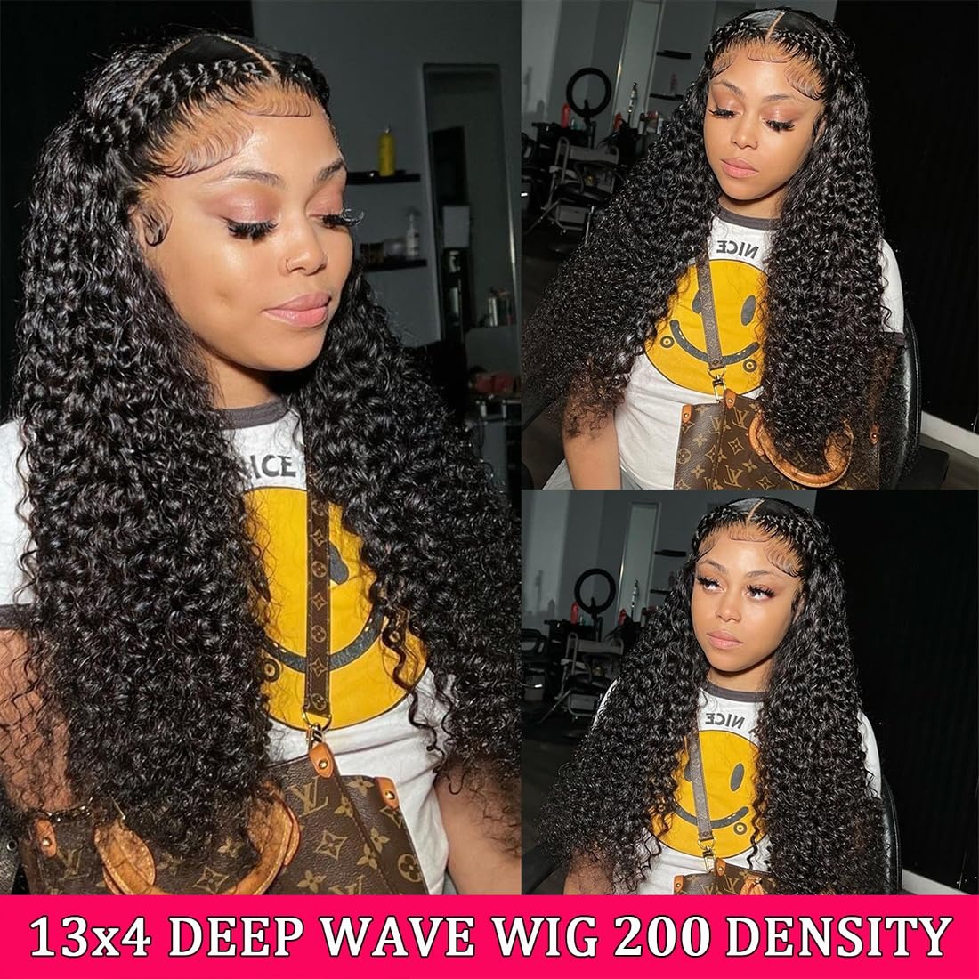 22 Inch Deep Wave Lace Front Wigs Human Hair 180% Density 13x4 HD Transparent Glueless Pre Plucked Curly Wig Wet and Wavy Wig Synthetic for Wemon