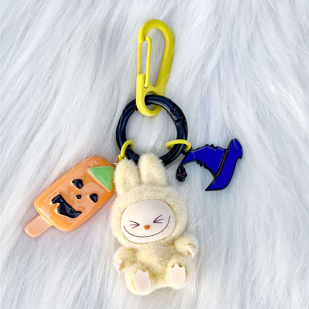 Halloween Flocked Mini Labu Cute Gift Keychain Cartoon Bag Car Key Pendant