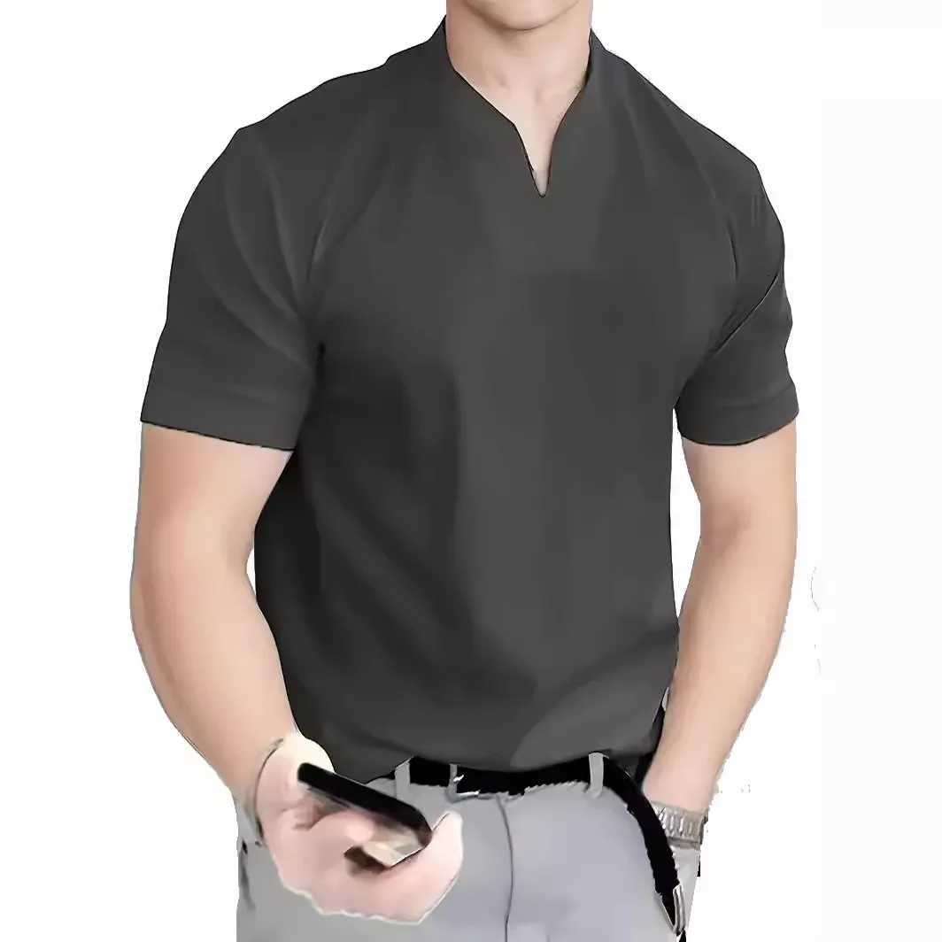 2025 Mens T-Shirt Pure Color V Collar Short Sleeve Tops Tees Men T-Shirt Black Tights Men T-Shirts Fitness For Men Clothes XJ250804