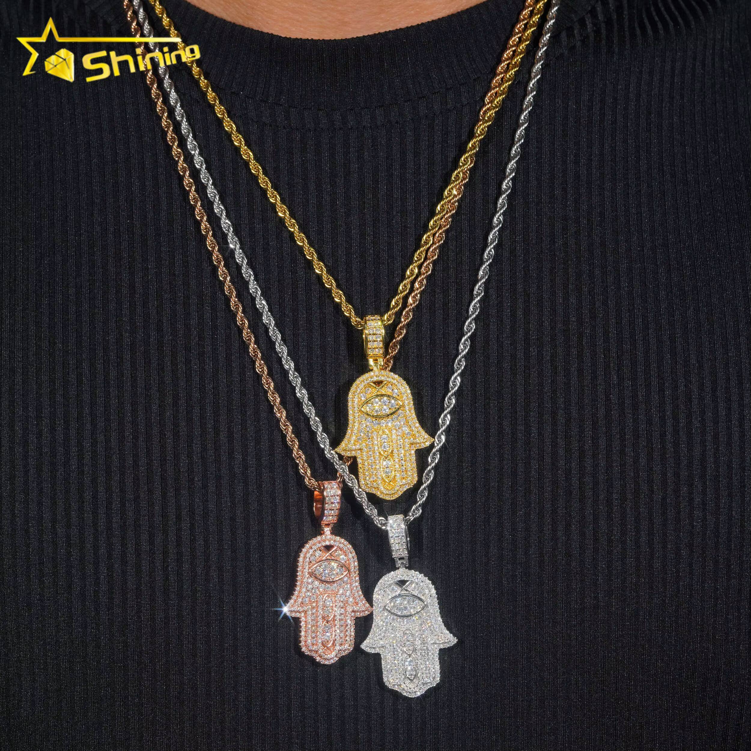 Silver 925 Pendants VVS Moissanite Diamond Mossanite Hip Hop Fine Jewelry Iced Out Diamond Moissanite Hamsa Hand Pendant