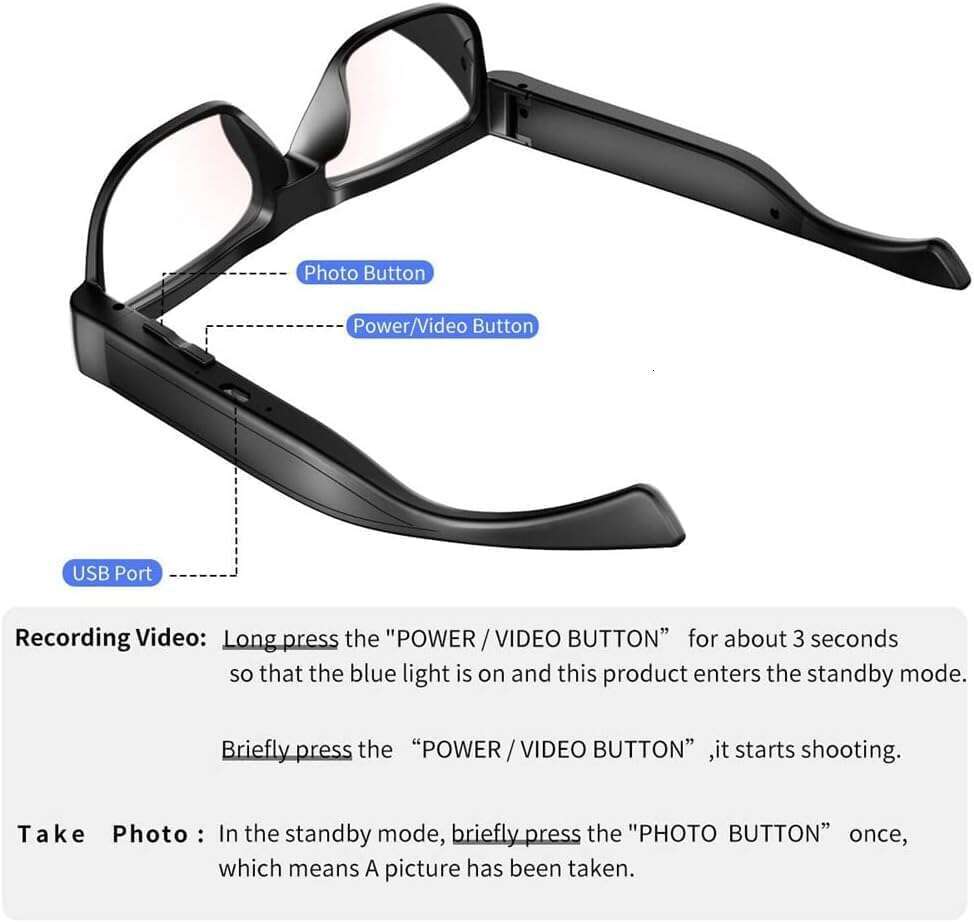 HD Smart Recording Outdoor Sports with Camera Wearable Glasses Built-in 32G Storage Card Open on Computer 123