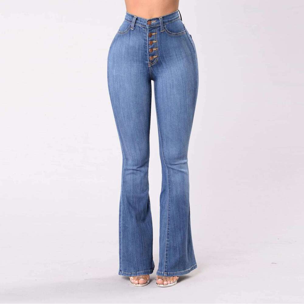 Summer new European American women's jeans slim fit high waisted and perky flared pants