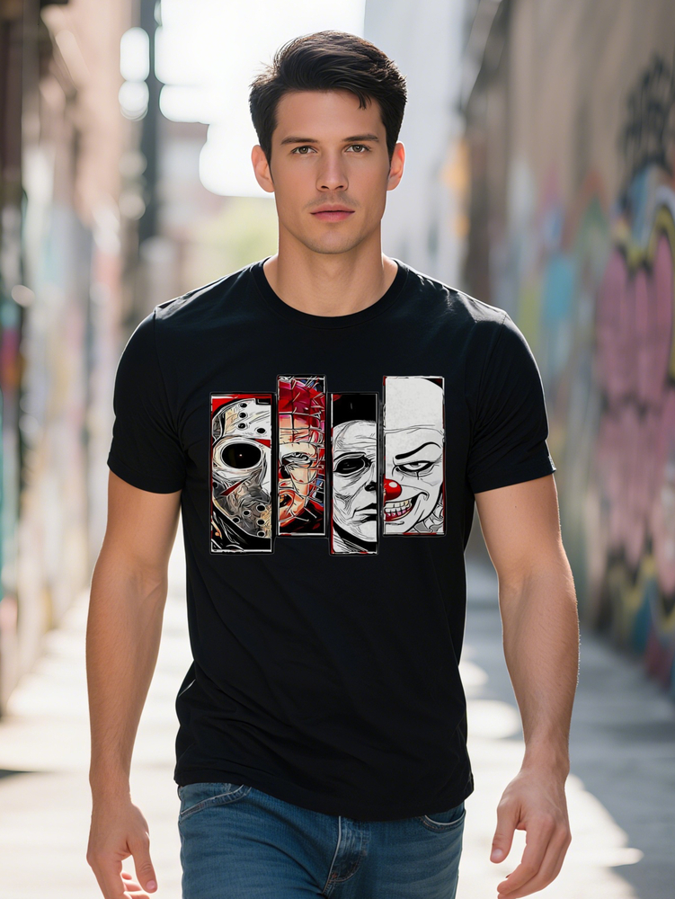 100% Cotton Casual Crew Neck T-Shirt with Unique Horror Movie Print Design Soft Comfortable and Stylish Perfect Gift for