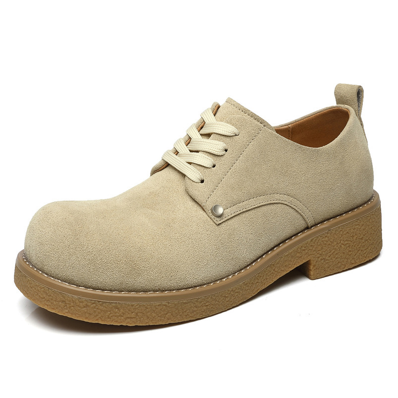 Derby 2025 Spring Big Men's Design British Style Breathable Round Toe Thick Sole Height Increasing Casual Shoes