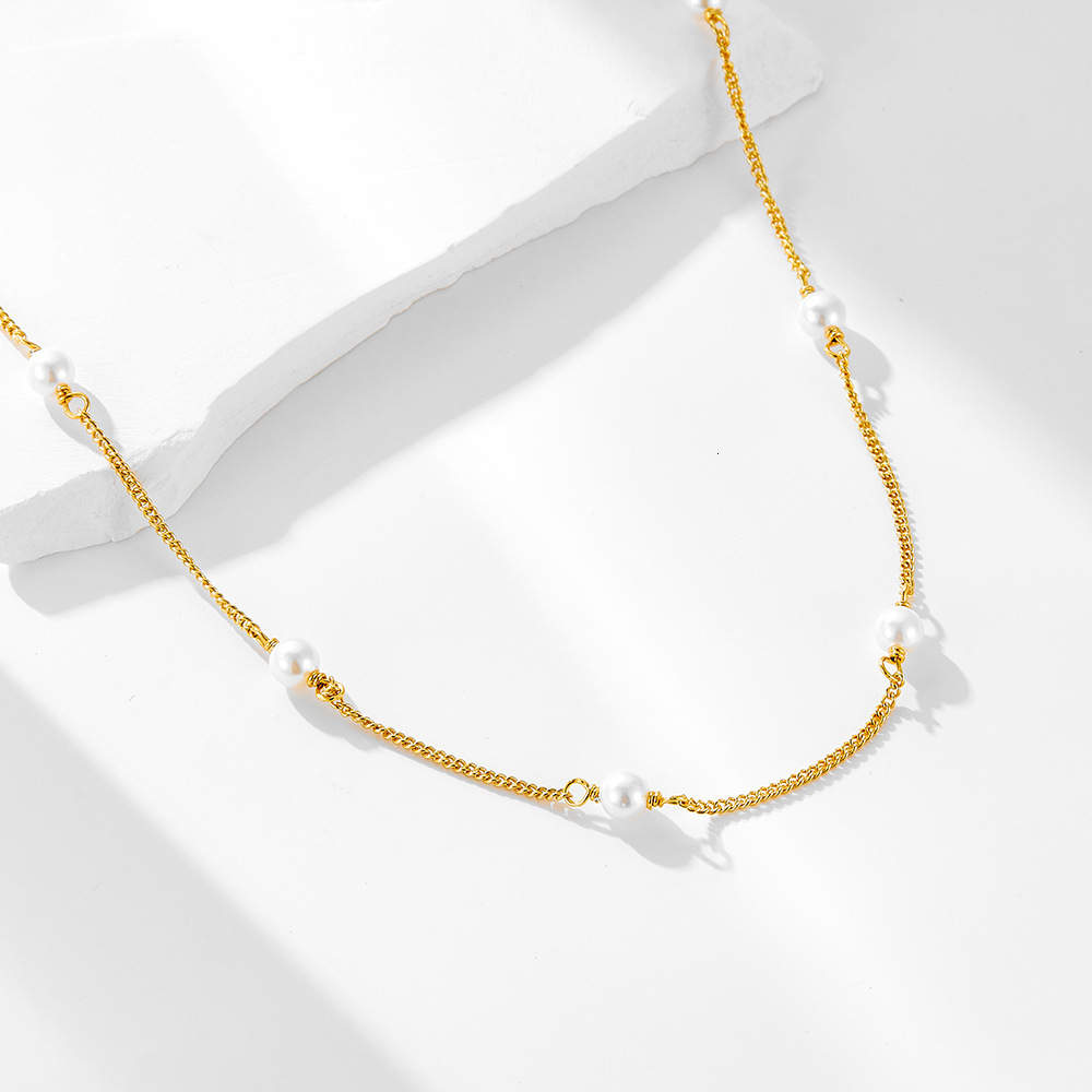 Pearl Cross Pendant Sterling Sier Necklace for Women Fashion Layered Collarbone Chain Jewelry for Women