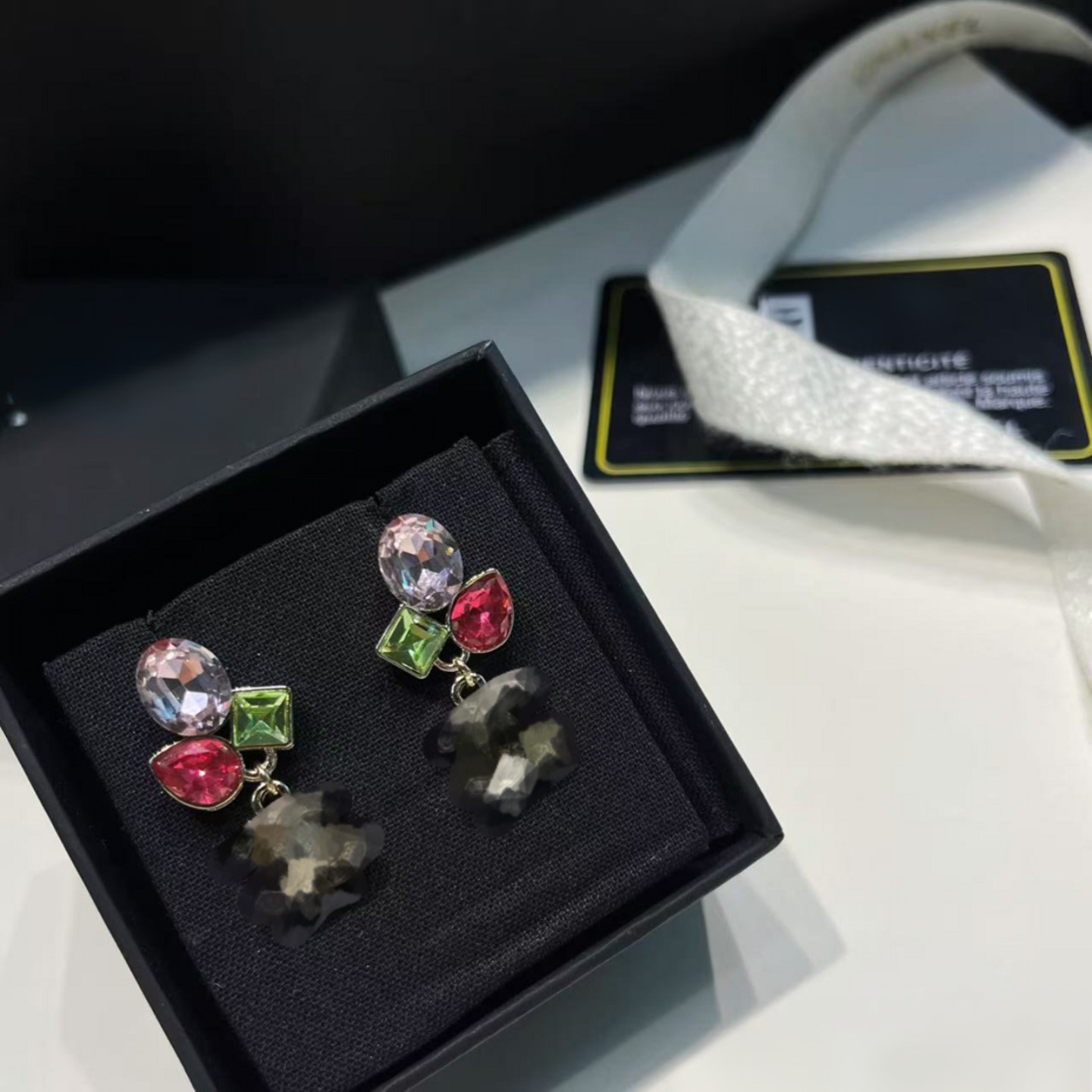 Colorful Crystal Color - Block Double C Earrings, Light Luxury, Exquisite and Versatile Earrings ever fade