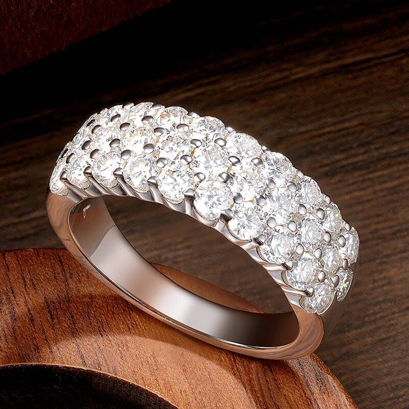 KNOBSPIN D VVS1 Moissanite Rings for Women Solid 925 Sterling Silver Plated 18k White Gold 3-Row Half Eternity Anniversary Band