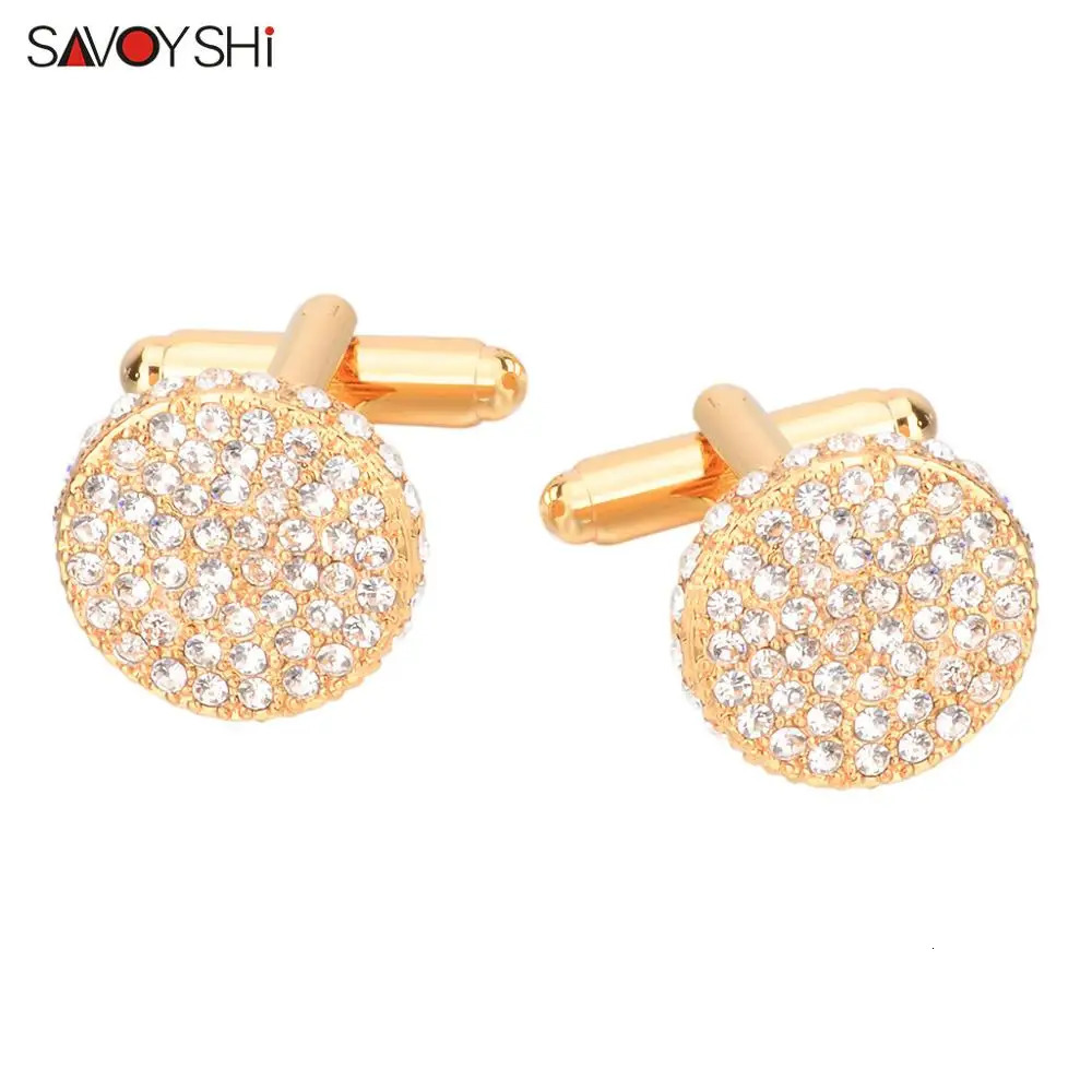 SAVOYSHI Shirt Cufflinks for Mens Cuffs High Quality Round Crystals Cuff links Gift Male Jewelry Free Engraving Name 250812