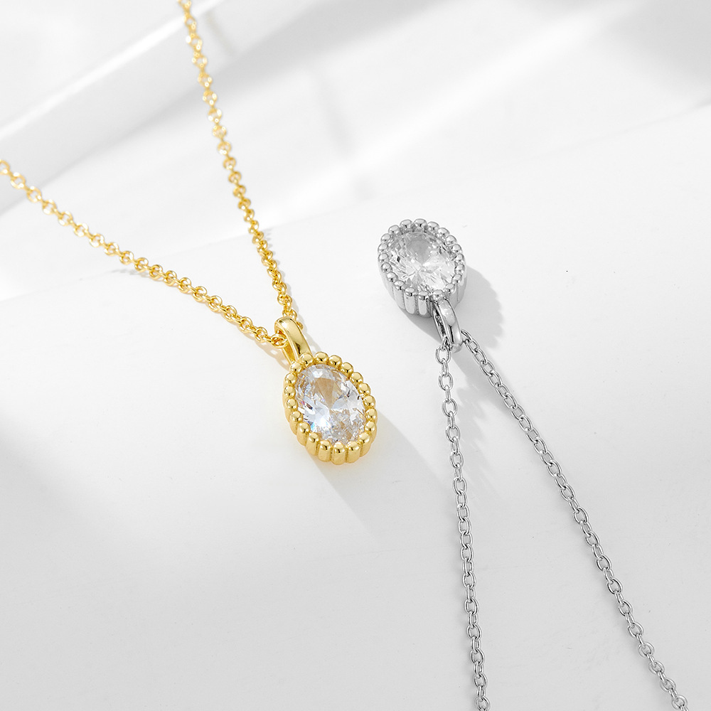 S Pure Sier 14K Gold Plated Light Necklace for Women, Ins Style Oval Zircon Pendant, Niche Design Clavicle Chain Jewelry for Women