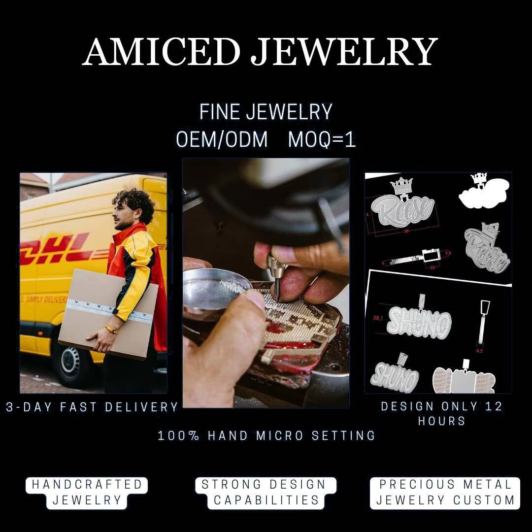 No.1 Jewelry Gold Plate Iced Out Hip Hop Moissanite Custom Name Letter Necklace Chain Pendant