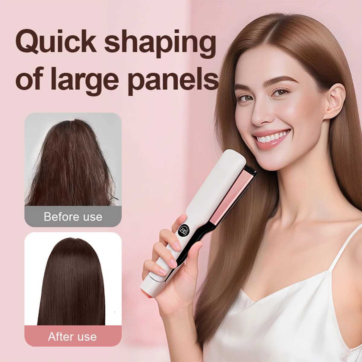 Professional Hair Straightener with Oil Coating Wide Plates60W Fast Heating Care for Frizzy Hair PTC Technology for Smooth Styling W250814