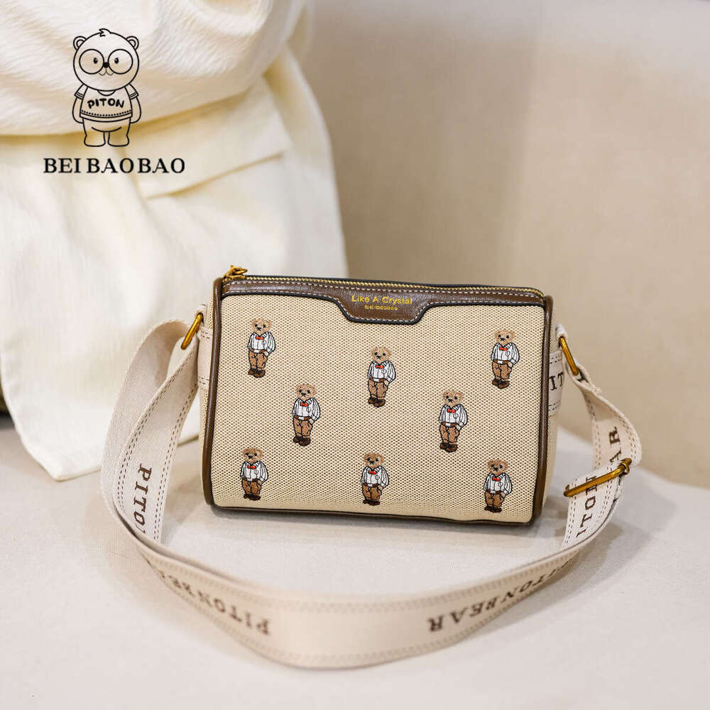 Color-Block Beibao Canvas Embroidery Wide Strap for Women 2024 Casual Cartoon Single Shoulder Crossbody Bag