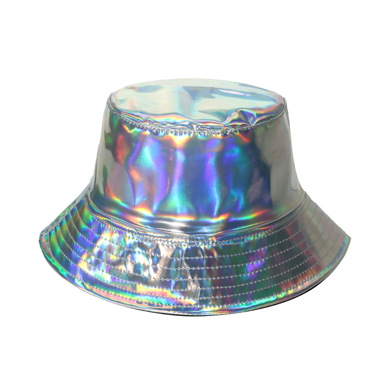 Stage Wear European and American hip-hop street gold and silver bucket hats unisex stage performance laser metallic PU bucket hats