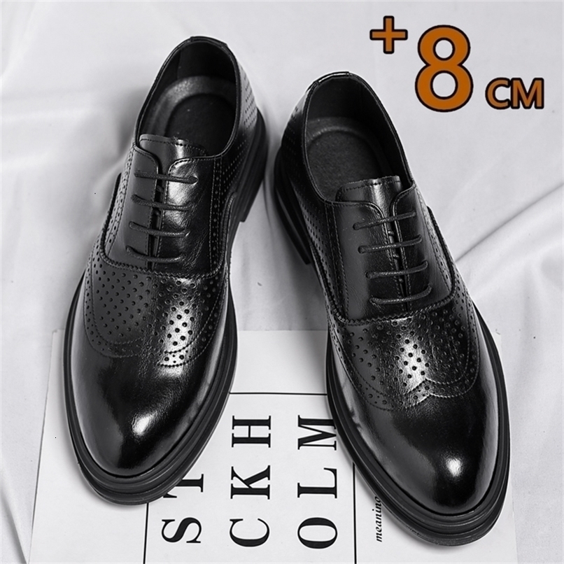 Spring Summer Men Hollow Platform High Heel 6/8 CM Height Growth Formal Men Derby Leather Shoes Man Wedding Dress Elevator Shoes 250814