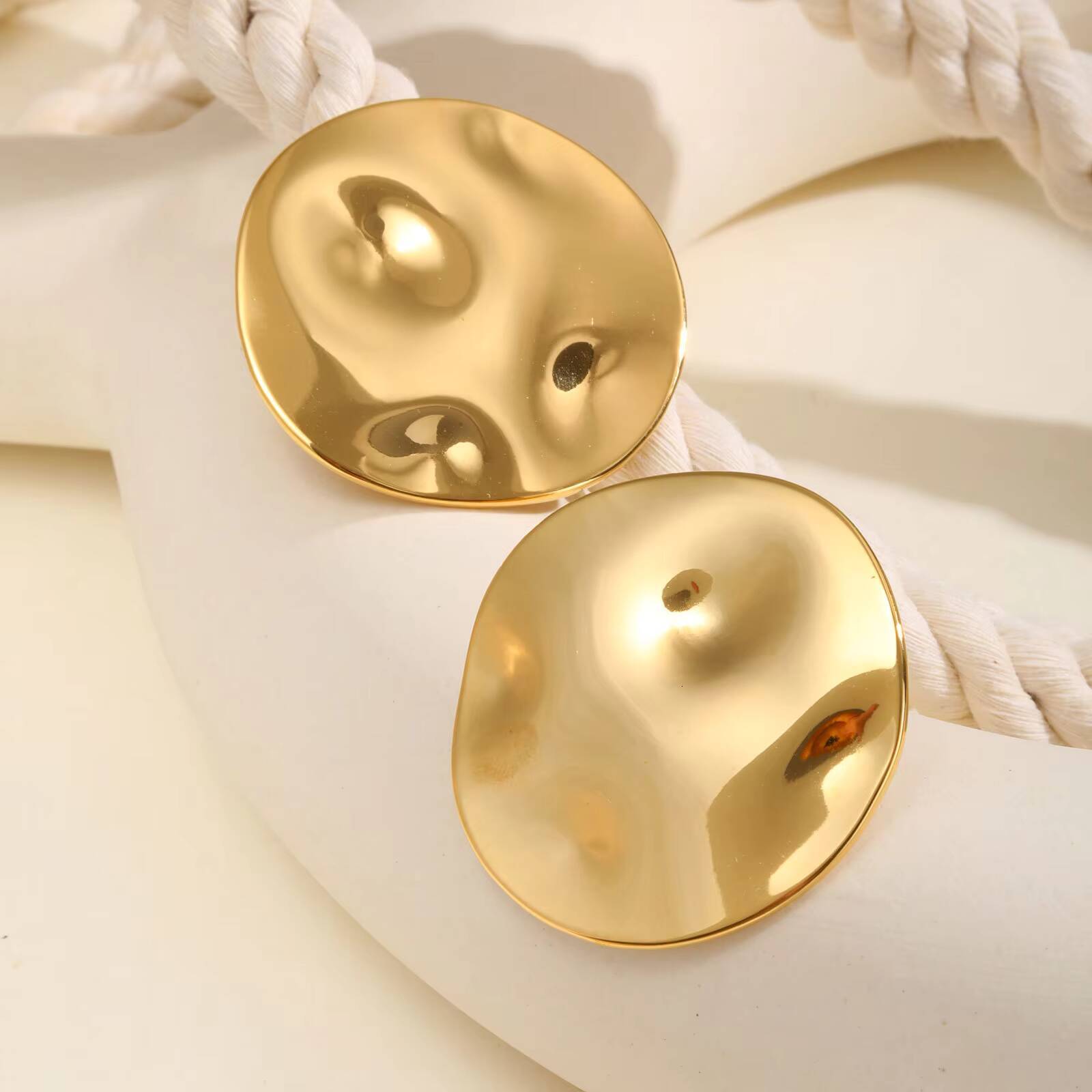 Women's Stainless Exaggerated Earrings, Irregular Round Disc Large Stud INS Titanium Steel Niche Earrings