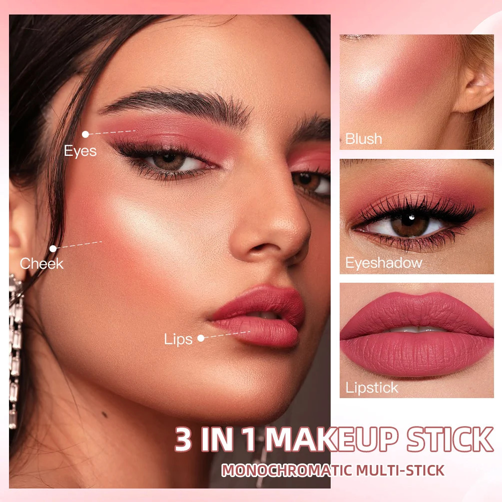 Multi-Tone Creamy Blush Stick Makeup Long-Lasting Waterproof Simple High-End Lip Cheek Tint High Pigment Hydrating Pink Blusher 250813