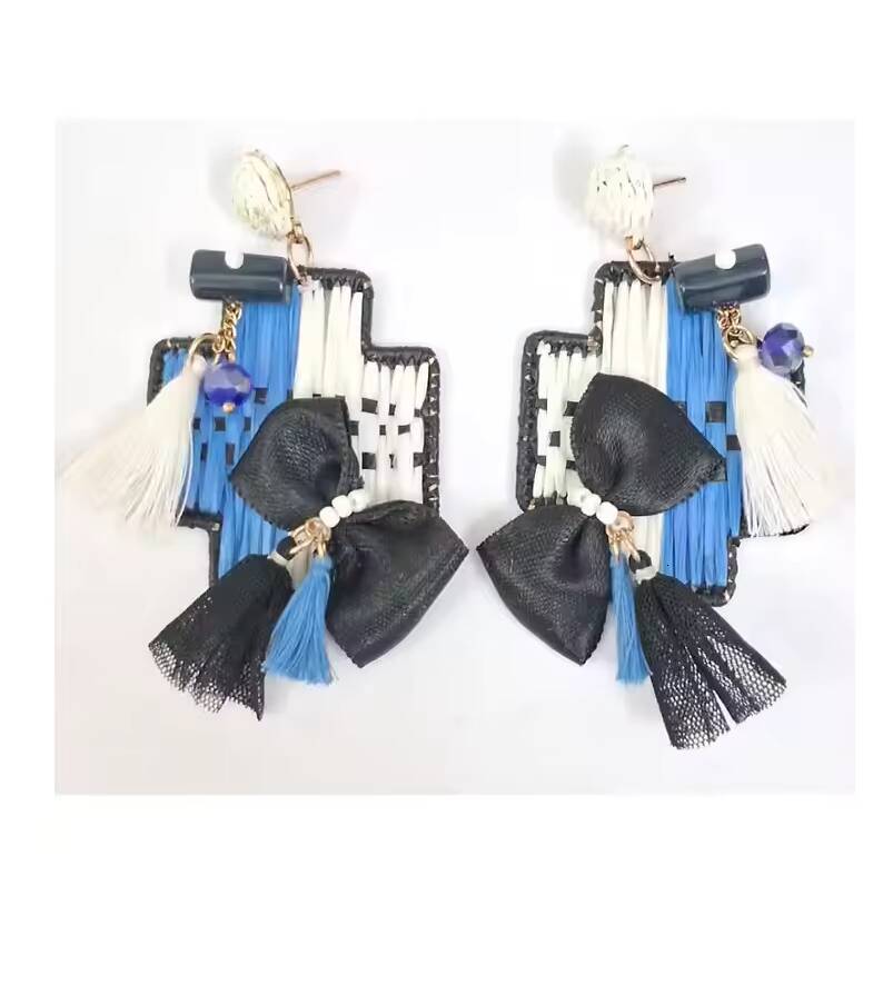 Fashion Exaggerated Geometric Pleated Long Flower Pearl Earrings for Women