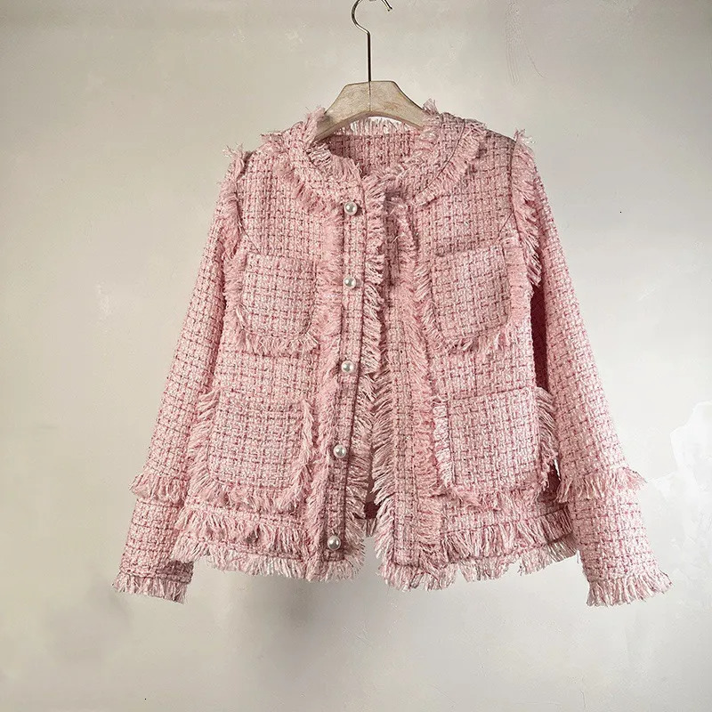 French Style Elegant Elegance Jacket for Women Tweed Autumn Winter New Tassel Slim Fit