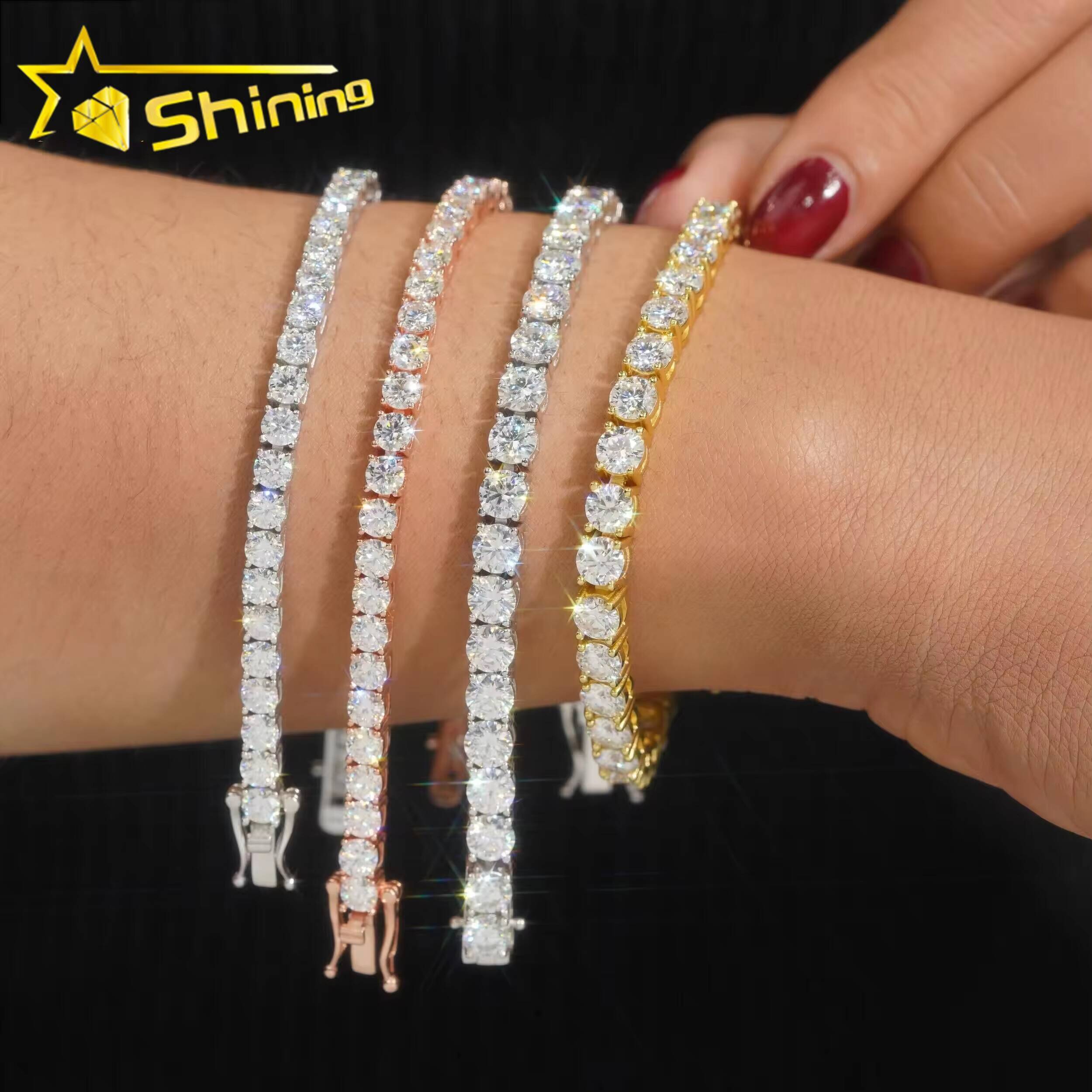 Pass Tester Large Stock Hip Hop Jewelry Iced Out Sier 2mm 3mm 4mm VVS Moissanite Dia Tennis Chain Necklaces