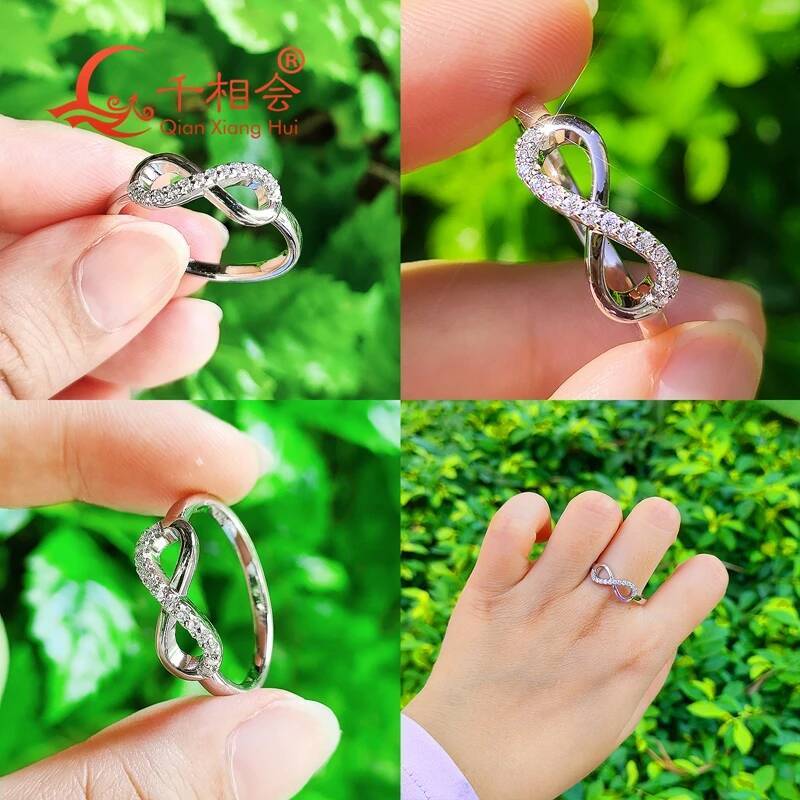 Infinity love S925 silver Ring 1.3mm Melee D VVS white color Moissanite diamond 8 Design rings Jewelry dating gift wedding