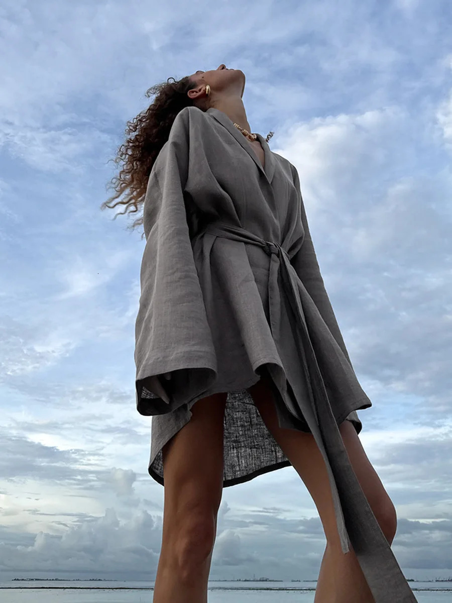 Bornladies Cotton And Linen Robe Dress 2025 Autumn Winter Womens Lace Long Sleeve Dress Casual And Comfortable Beach Dress 250813