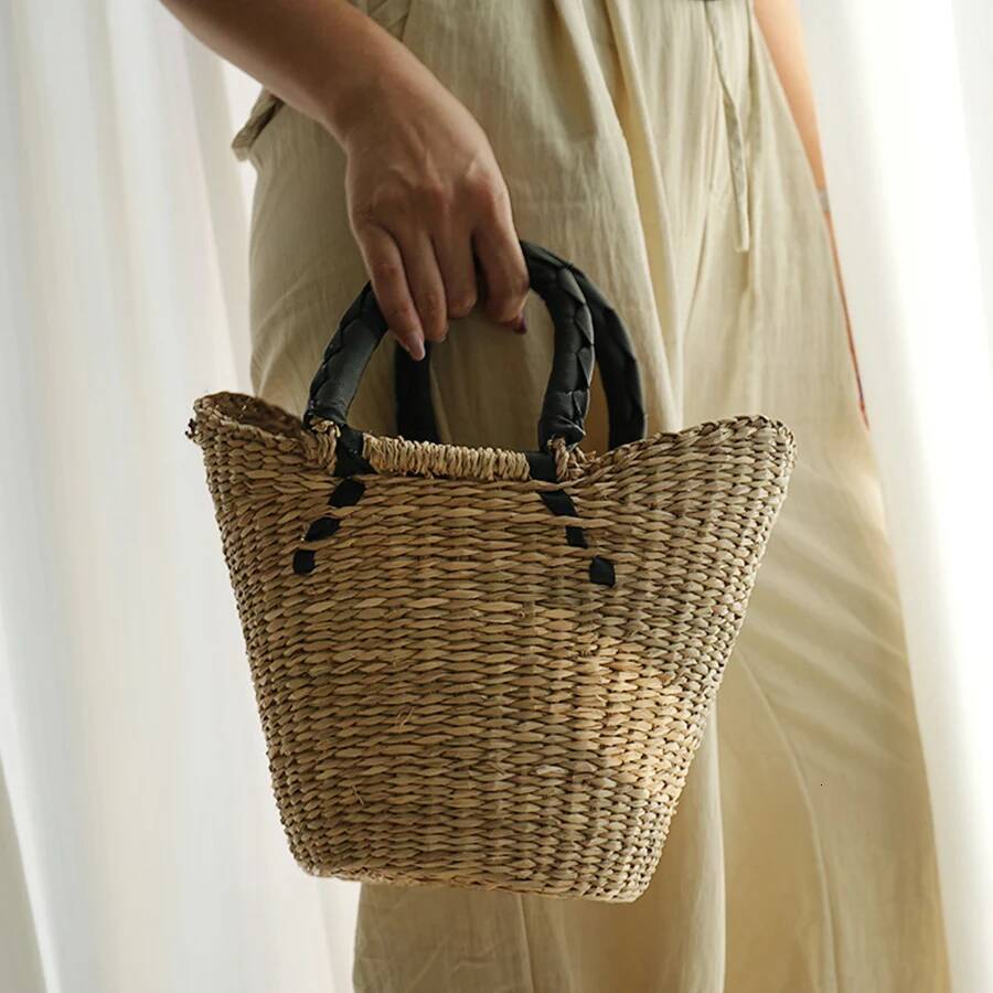 Summer Hand-Woven Straw Handbag Hollow Out Rattan Wicker Basket Totes Bag for Women Travel Vacation Beach Large Capacity Clutch high-quality