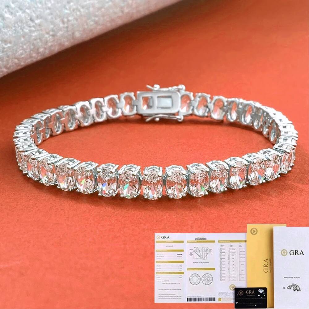 BXINY 0.5Carat Oval Cut Moissanite Tennis Bracelets S925 Silver 18K Gold Plated for Women Men HipHop Jewelry Gifts GRA Certified