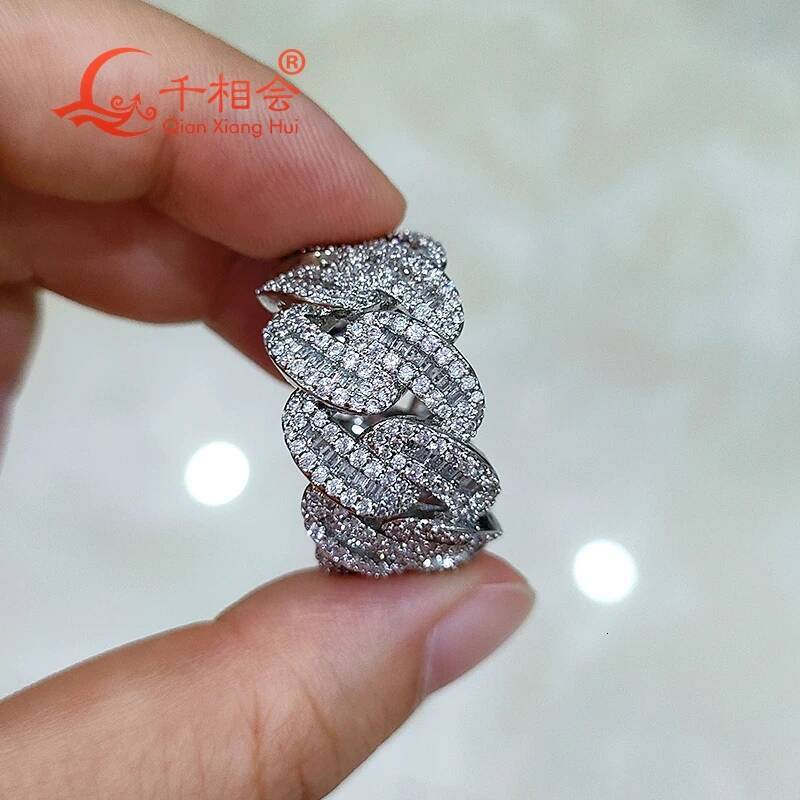Small Square Half Moon Sterling S925 Silver Moissanite Hip Hop Diamond Ring 15mm for Men And Women