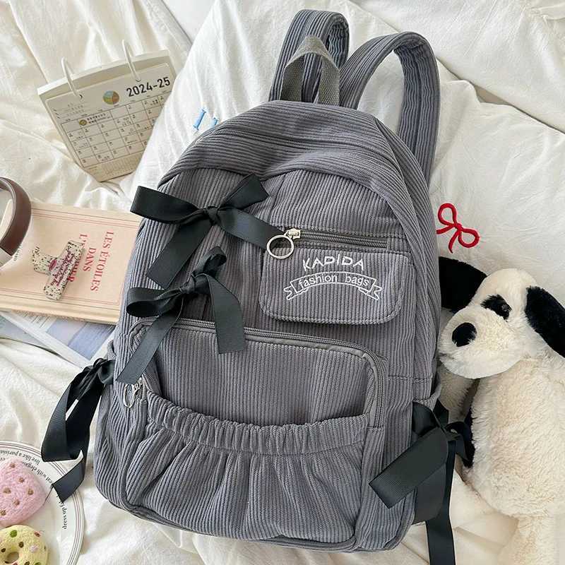 Cute Bow Knot Pleated Soft Girl Student Dad Dual Shoulder Bag Anime Manga College Sle Contrast Color Womens Bag XJ250814