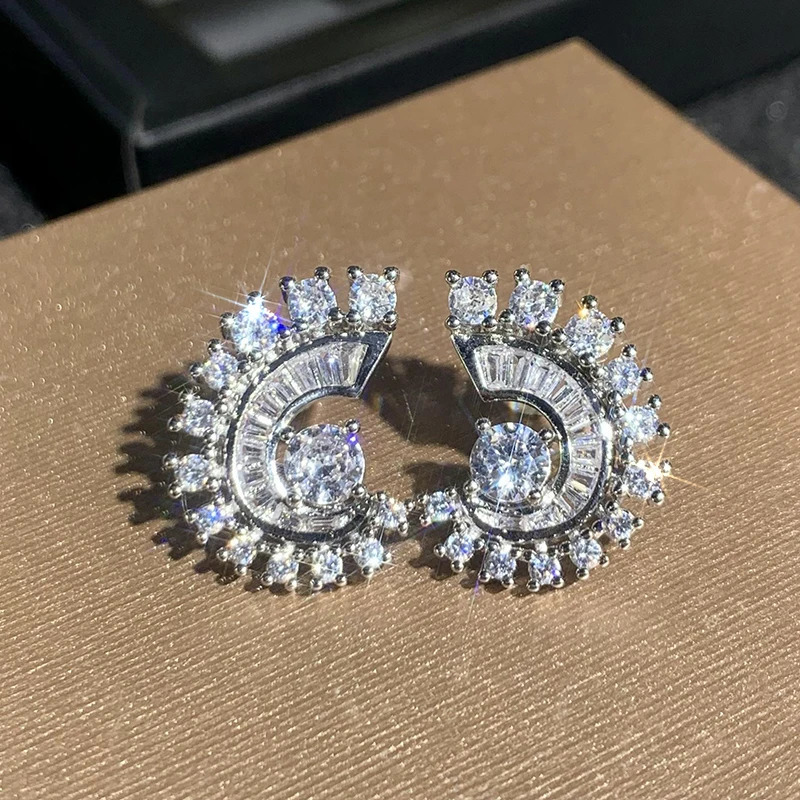 CAOSHI Shiny Cubic Zirconia Stud Earrings for Women Fashion Contracted Style Delicate Engagement Wedding Anniversary Jewelry 250812