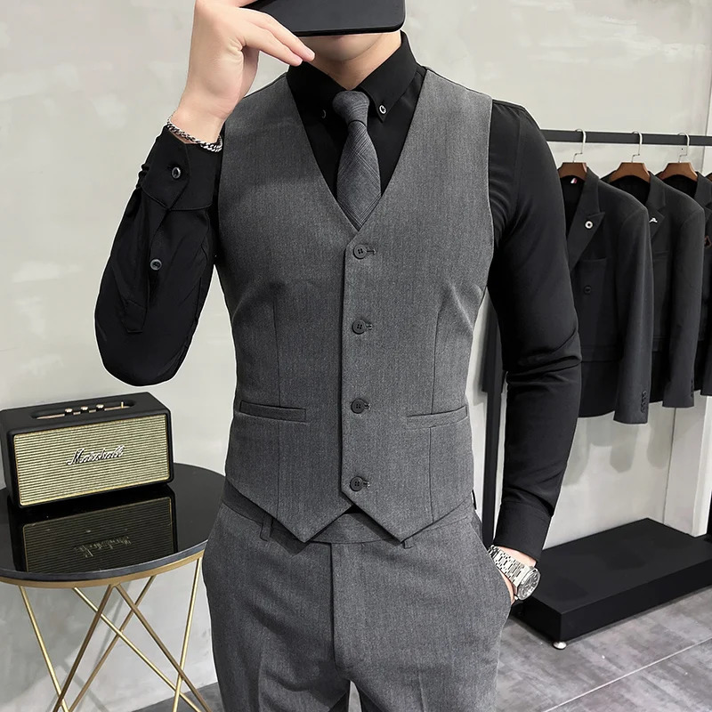 S7XL Highend Solid Color Elastic Mens Casual Business Vest Groom Wedding Suit Party Waist Coat 250805