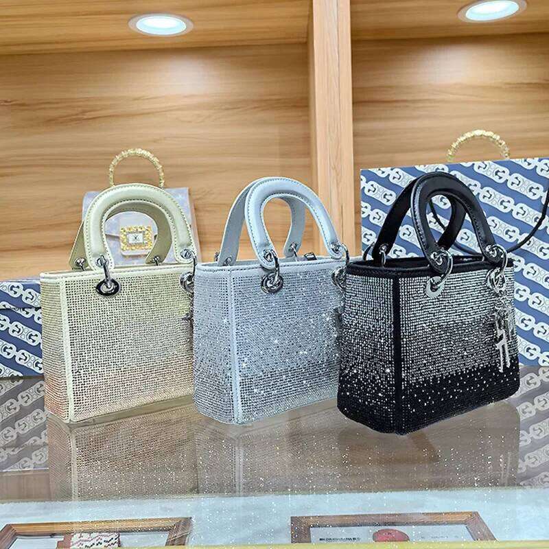 High-End Feeling Vintage Women's With Gradient Rhinestone Chain Crossbody Small Square Bag Trendy Motorcycle Equipment Acces