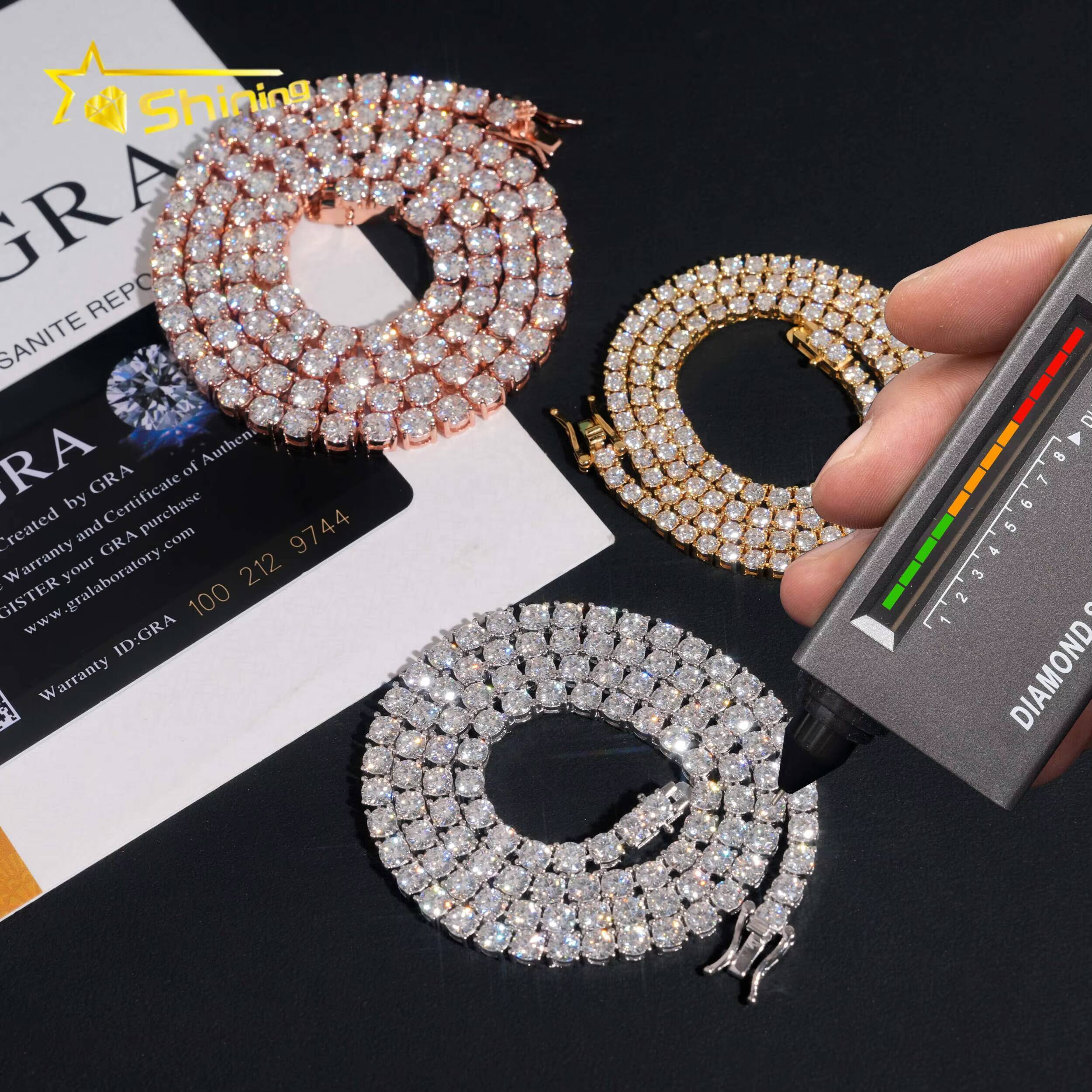 Hot Sale Classic Basket Prong Setting Sier VVS Dia Bracelet Necklace Moissanite Tennis Chain