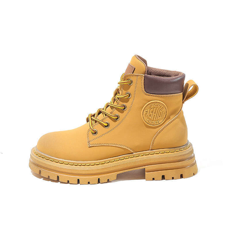 TikTok Martin for Women 2025 Autumn Winter New Thick-Soled British Style Yellow with Fleece Lining Warm Short Boots
