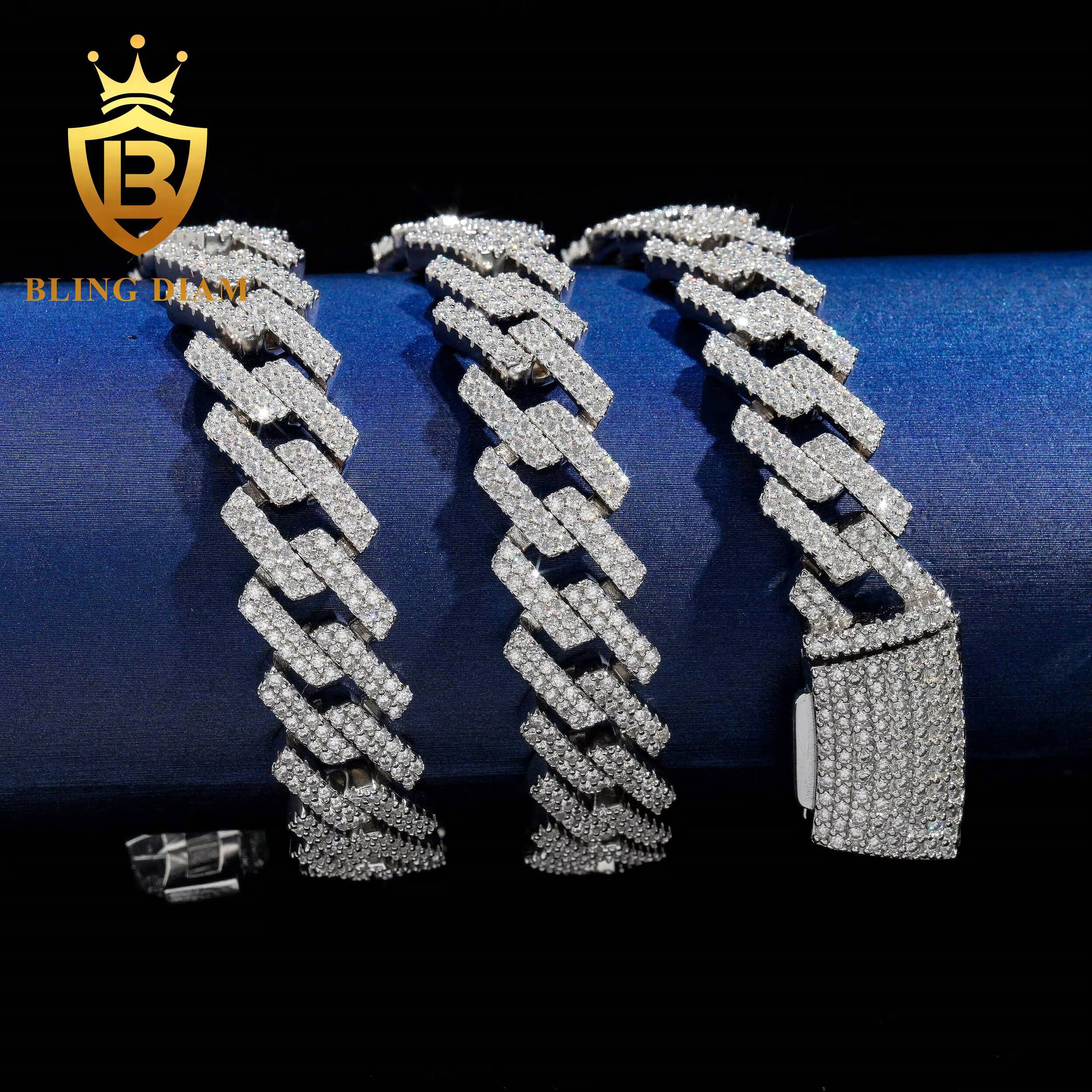 High Quality 13.5mm 2 Row Moissanite Diamond 925 Sterling Silver Cuban Link Chain Hip Hop Jewelry for Men Cuban Link