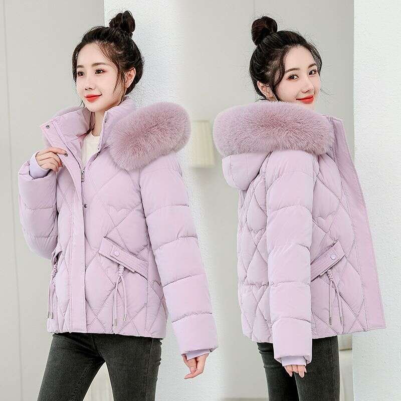 Winter down cotton jacket, women's large fur collar cotton jacket, warm jacket, 2025 new model, detachable hat, short style, thick cotton jacket
